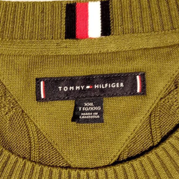 Men's Tommy Hilfiger Cable Crewneck Sweater  Size: XXL  Olive Green  Cotton  NEW - Picture 6 of 12